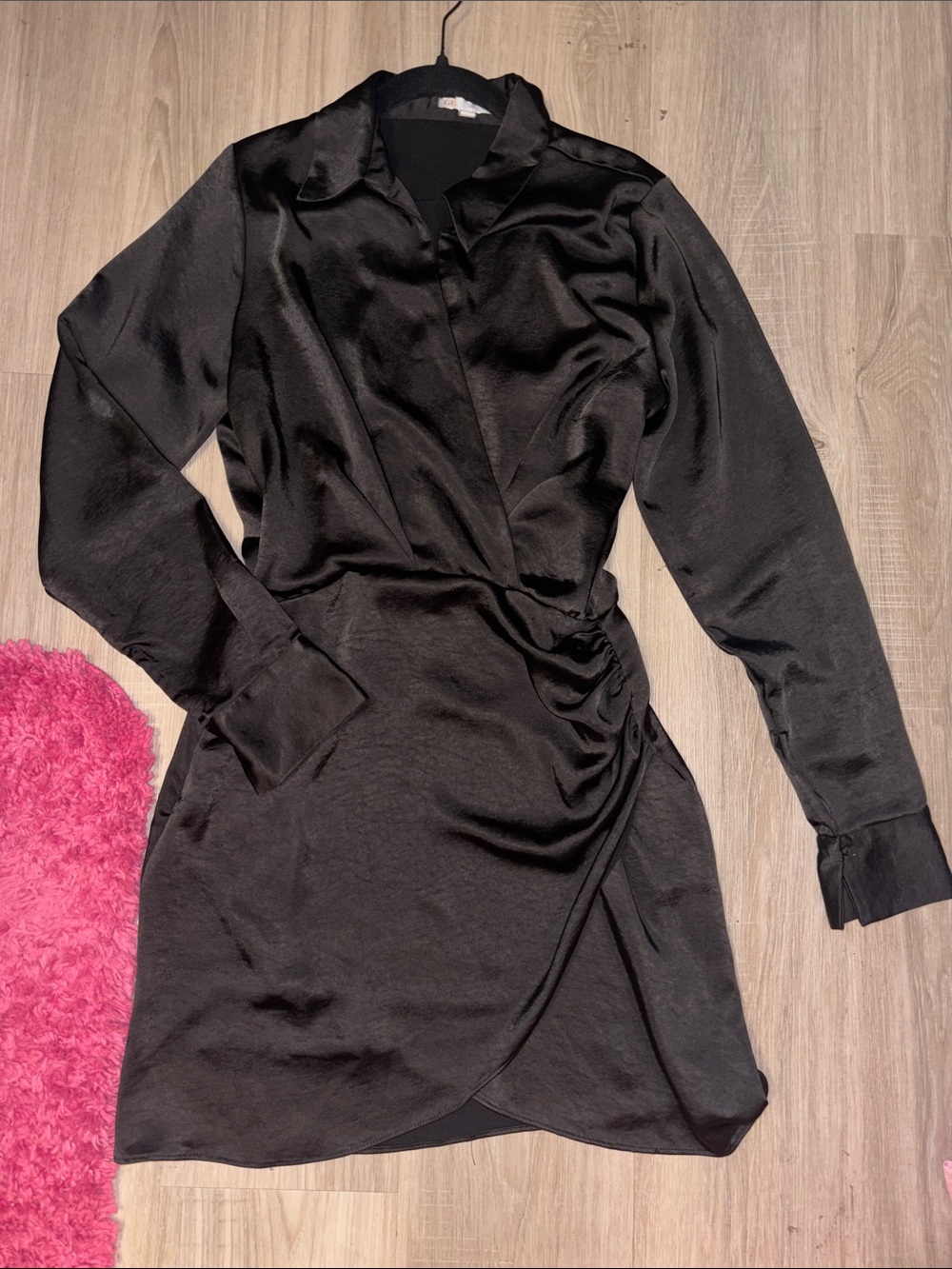 GB girls Black Satin-Look Wrap Long Sleeve Dress